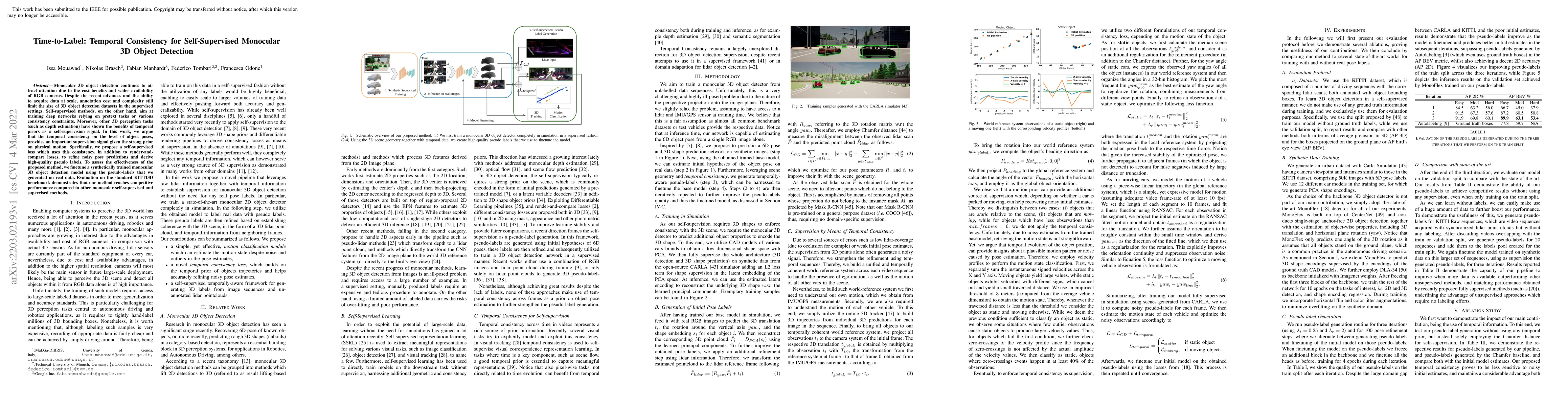 Thumbnail for Time-to-Label: Temporal Consistency for Self-Supervised Monocular 3D
  Object Detection