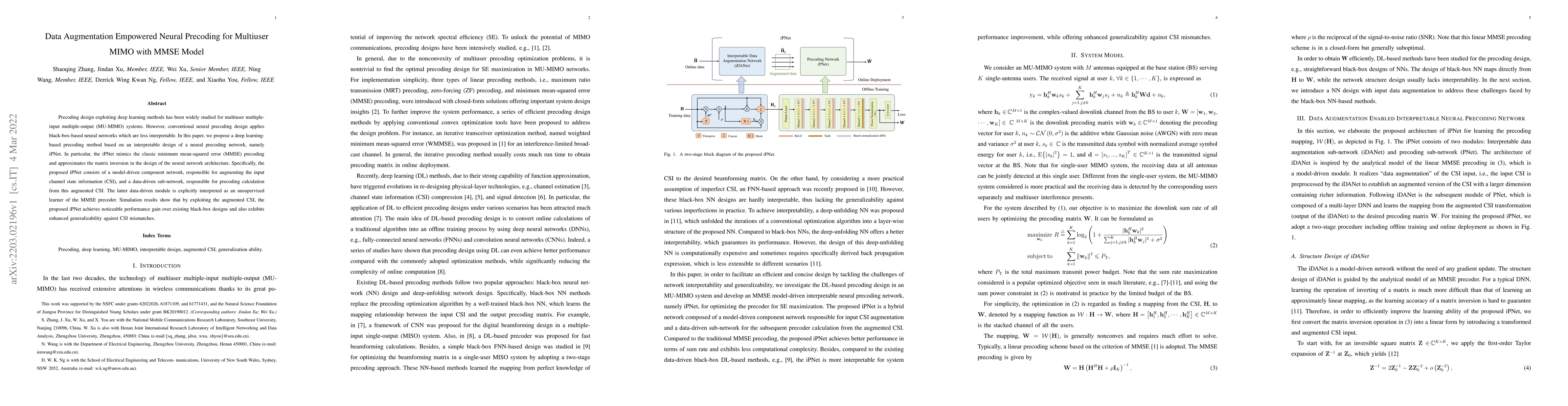 Thumbnail for Data Augmentation Empowered Neural Precoding for Multiuser MIMO with
  MMSE Model