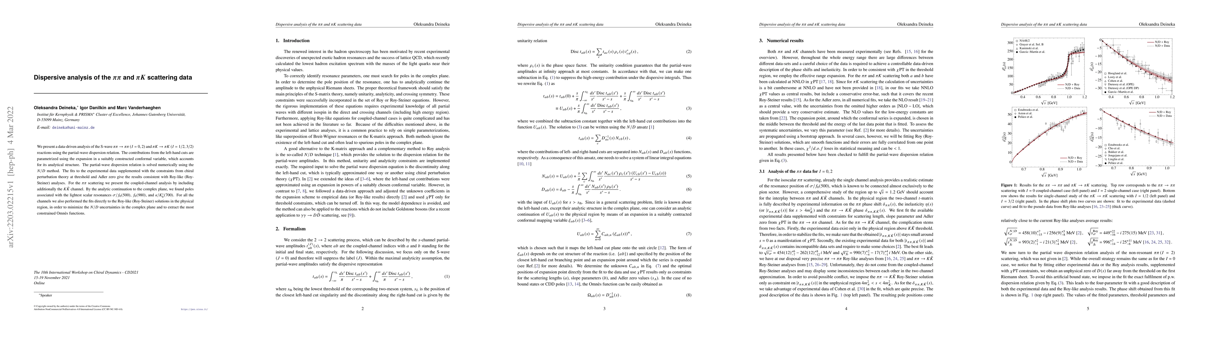 Thumbnail for Dispersive analysis of the $\pi\pi$ and $\pi K$ scattering data