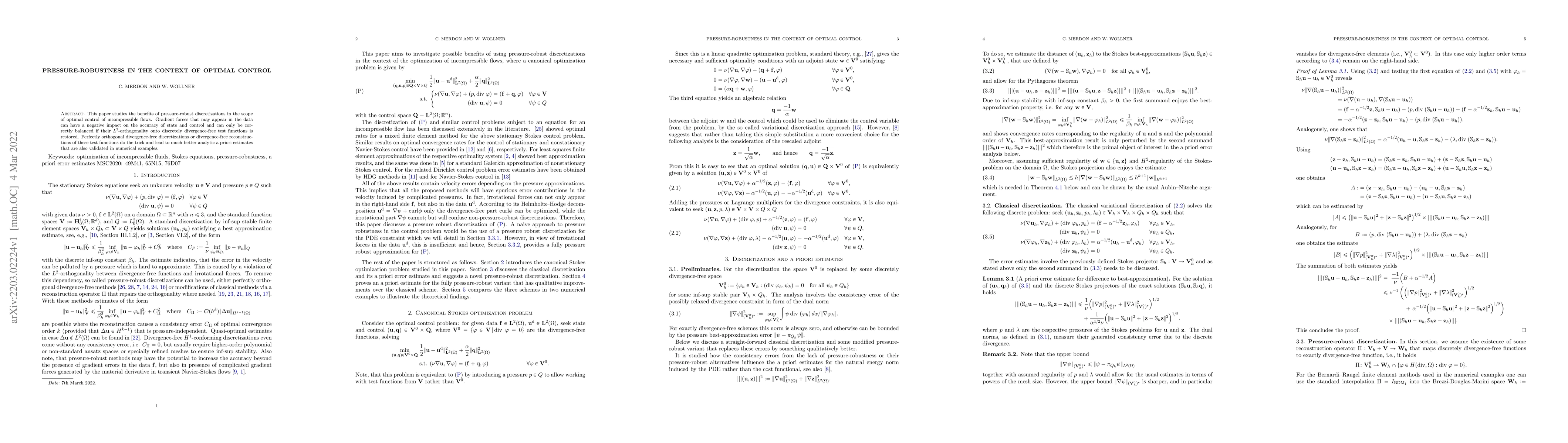 Thumbnail for Pressure-robustness in the context of optimal control
