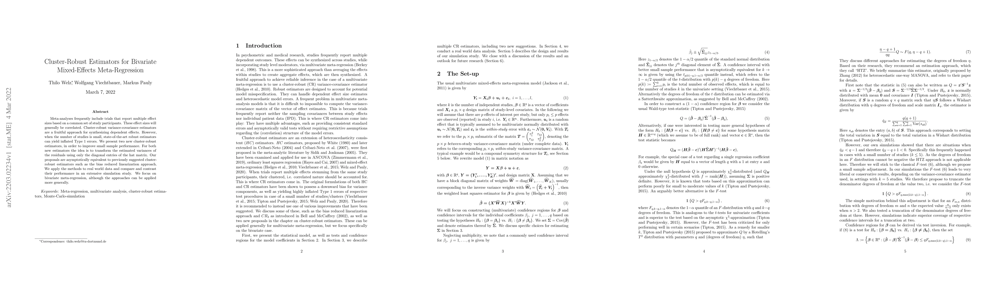 Thumbnail for Cluster-Robust Estimators for Bivariate Mixed-Effects Meta-Regression