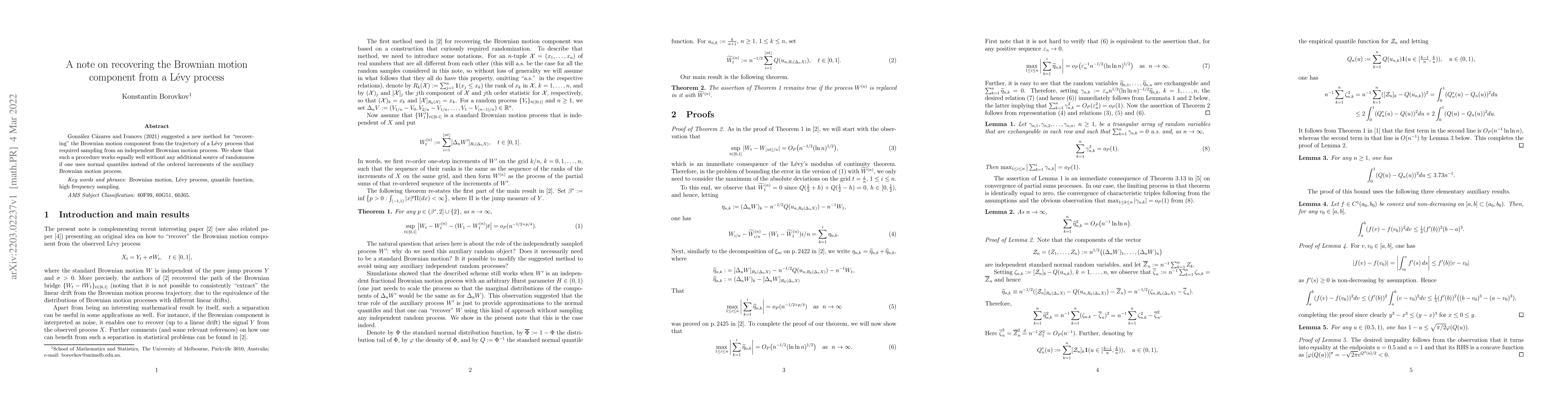 Thumbnail for A note on recovering the Brownian motion component from a Levy process