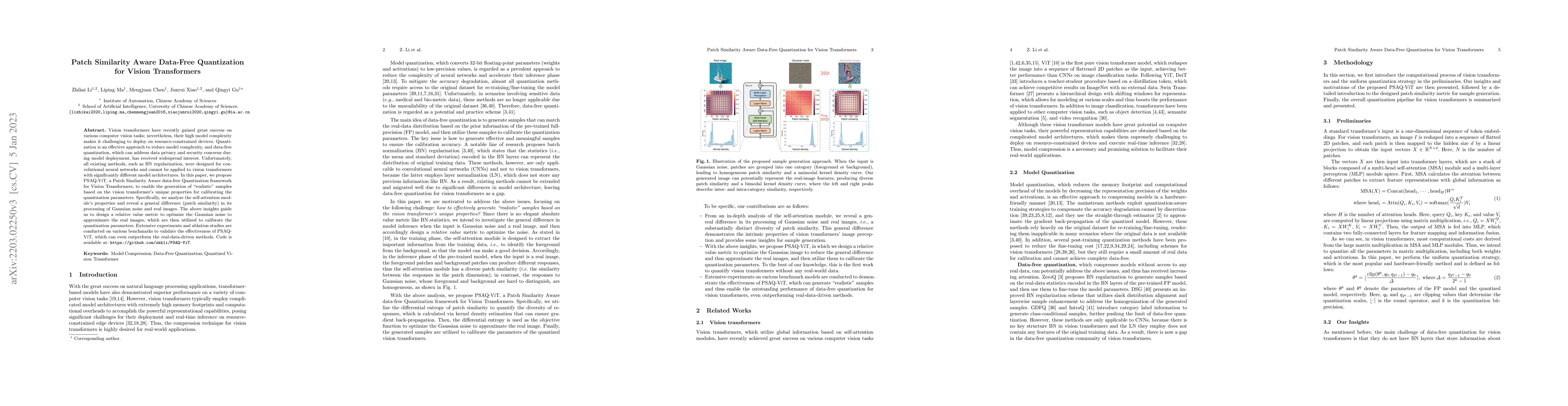 Thumbnail for Patch Similarity Aware Data-Free Quantization for Vision Transformers