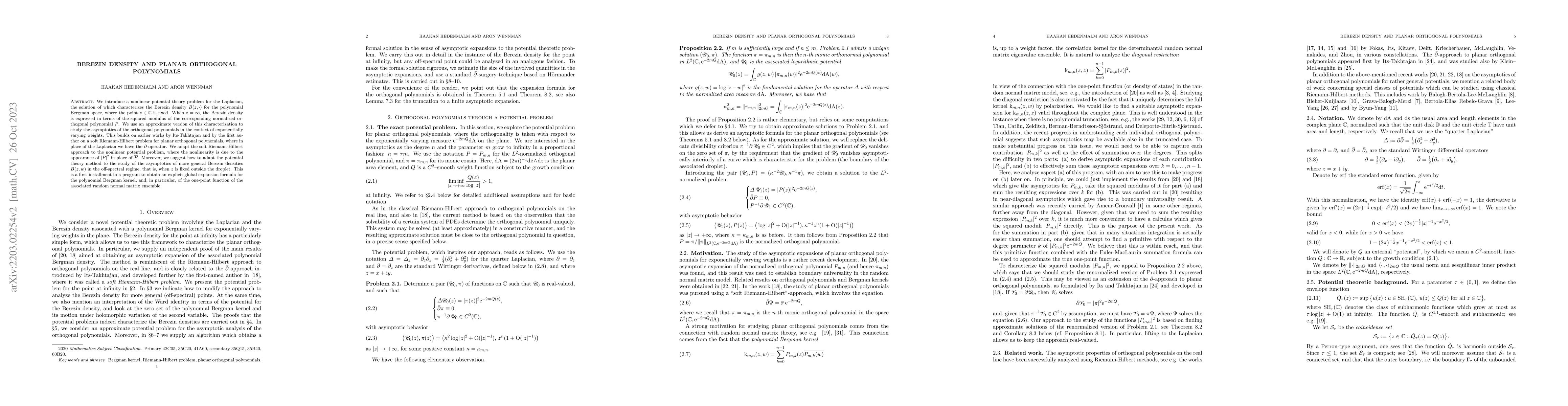 Thumbnail for Berezin density and planar orthogonal polynomials