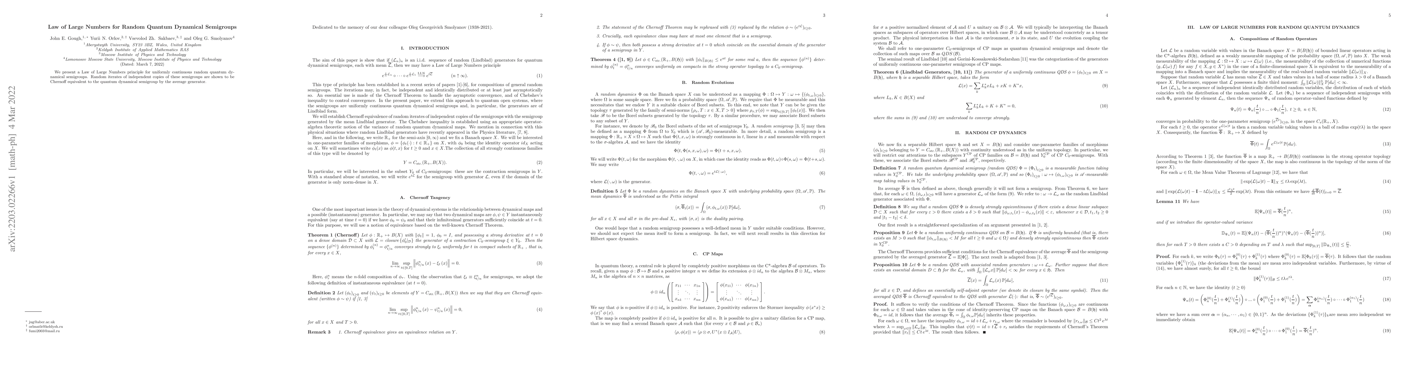 Thumbnail for Law of Large Numbers for Random Quantum Dynamical Semigroups