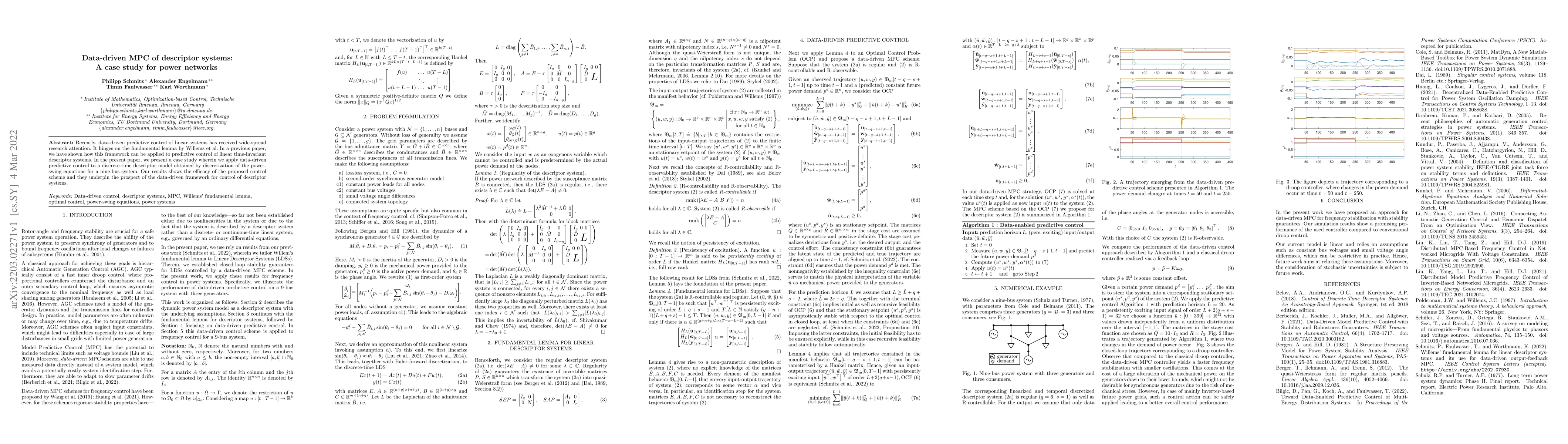 Thumbnail for Data-driven MPC of descriptor systems: A case study for power networks