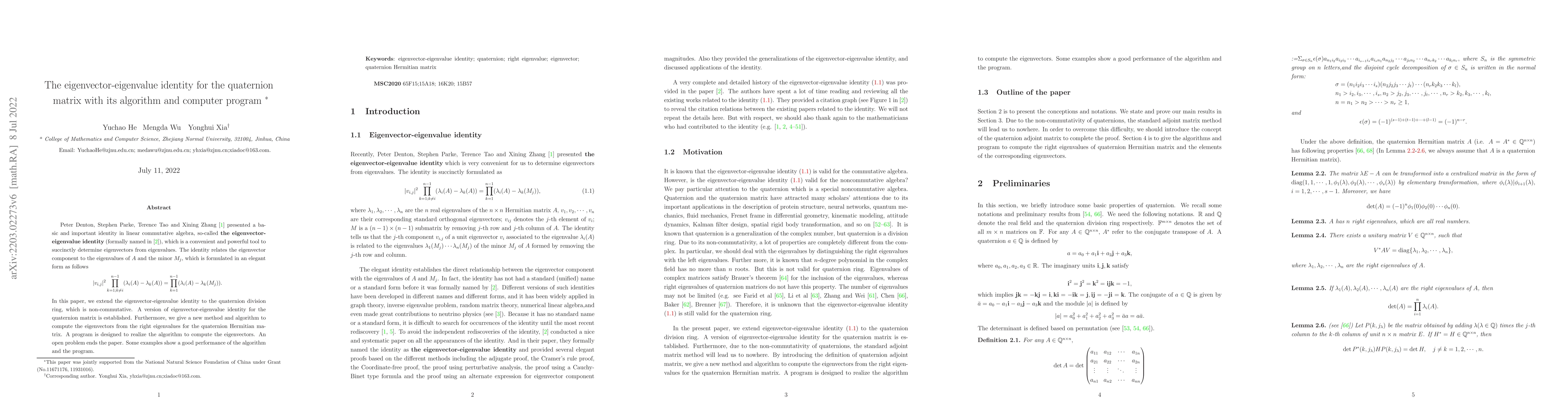 Thumbnail for The eigenvector-eigenvalue identity for the quaternion matrix with its
  algorithm and computer program
