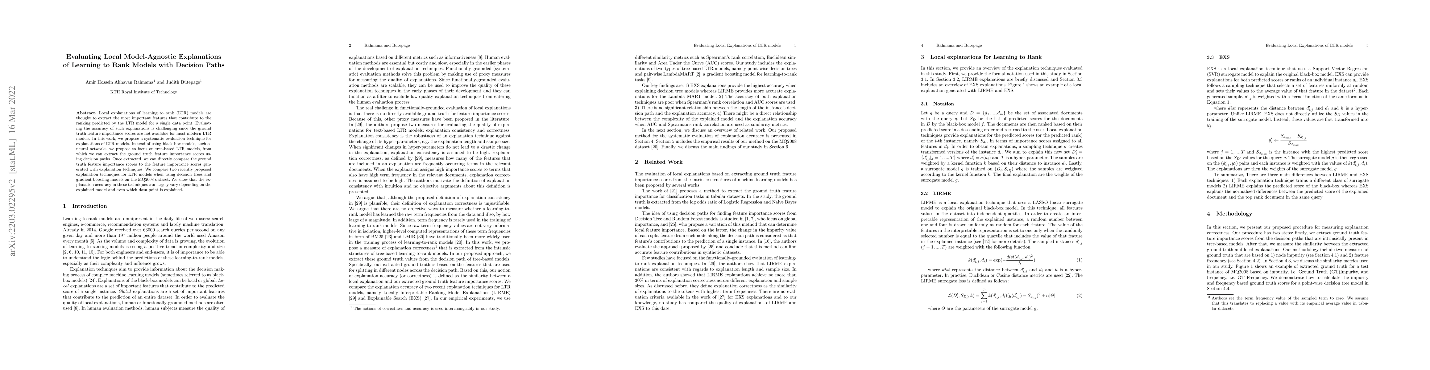 Thumbnail for Evaluating Local Model-Agnostic Explanations of Learning to Rank Models
  with Decision Paths
