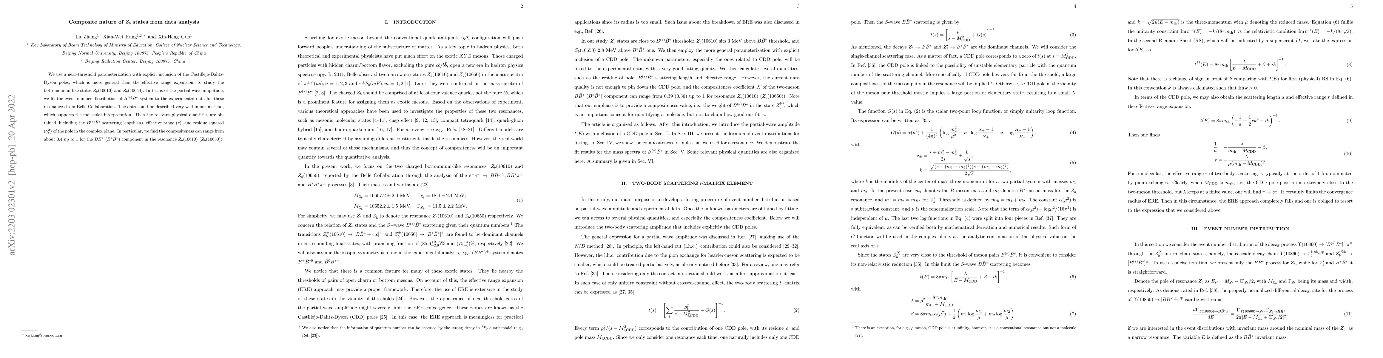 Thumbnail for Composite nature of $Z_b$ states from data analysis