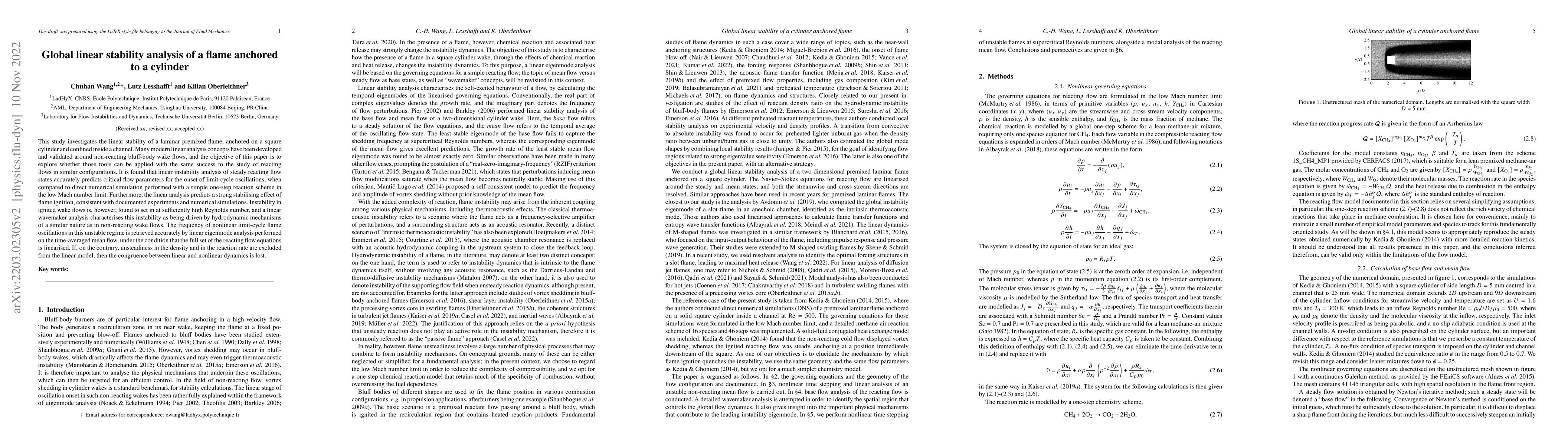 Thumbnail for Global linear stability analysis of a flame anchored to a cylinder