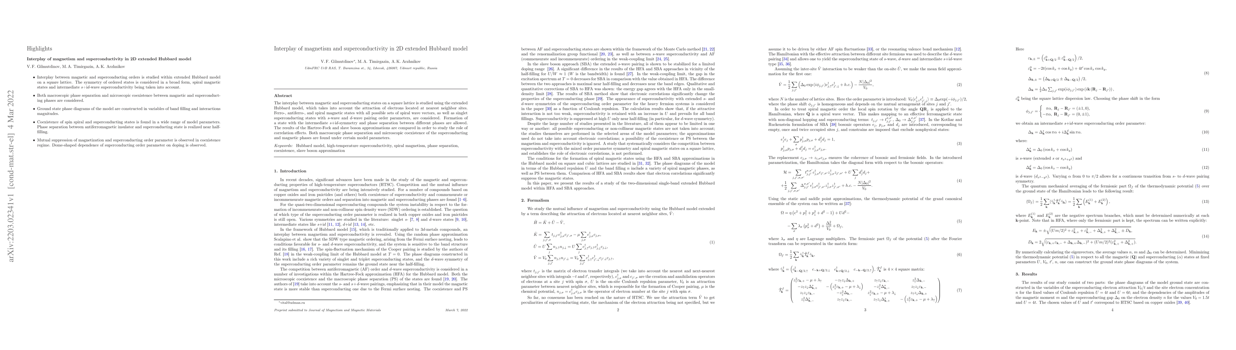 Thumbnail for Interplay of magnetism and superconductivity in 2D extended Hubbard
  model