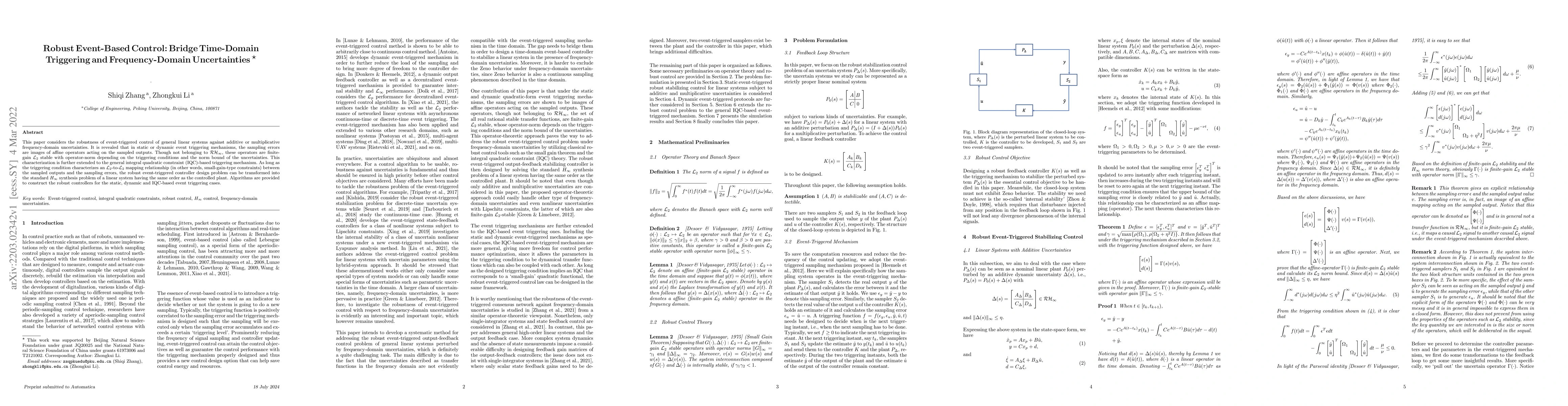 Thumbnail for Robust Event-Based Control: Bridge Time-Domain Triggering and
  Frequency-Domain Uncertainties