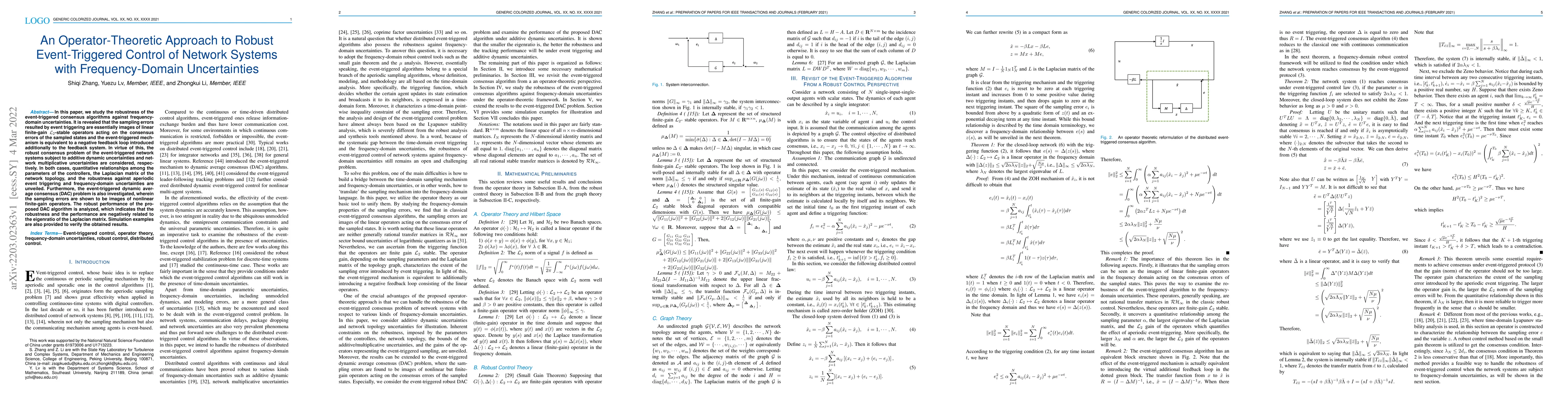 Thumbnail for An Operator-Theoretic Approach to Robust Event-Triggered Control of
  Network Systems with Frequency-Domain Uncertainties