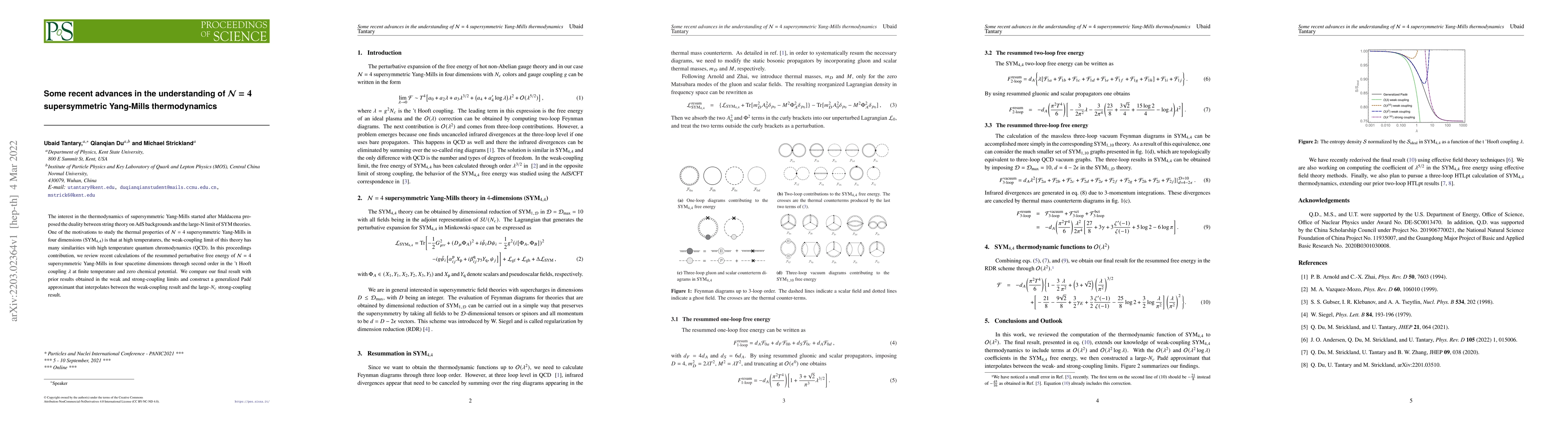 Thumbnail for Some recent advances in the understanding of ${\cal N}=4$ supersymmetric
  Yang-Mills thermodynamics