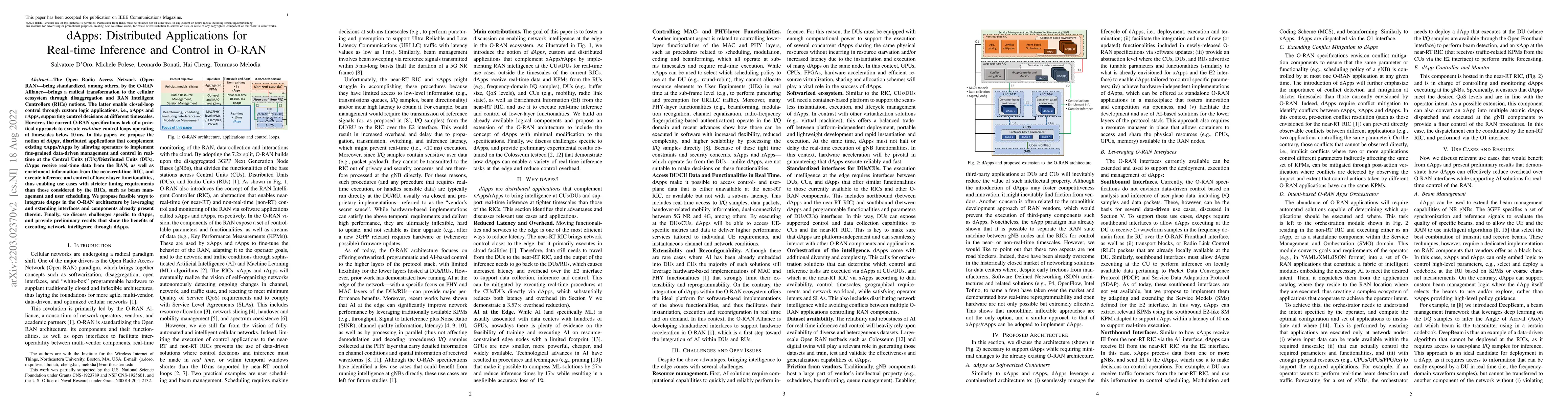 Thumbnail for dApps: Distributed Applications for Real-time Inference and Control in
  O-RAN