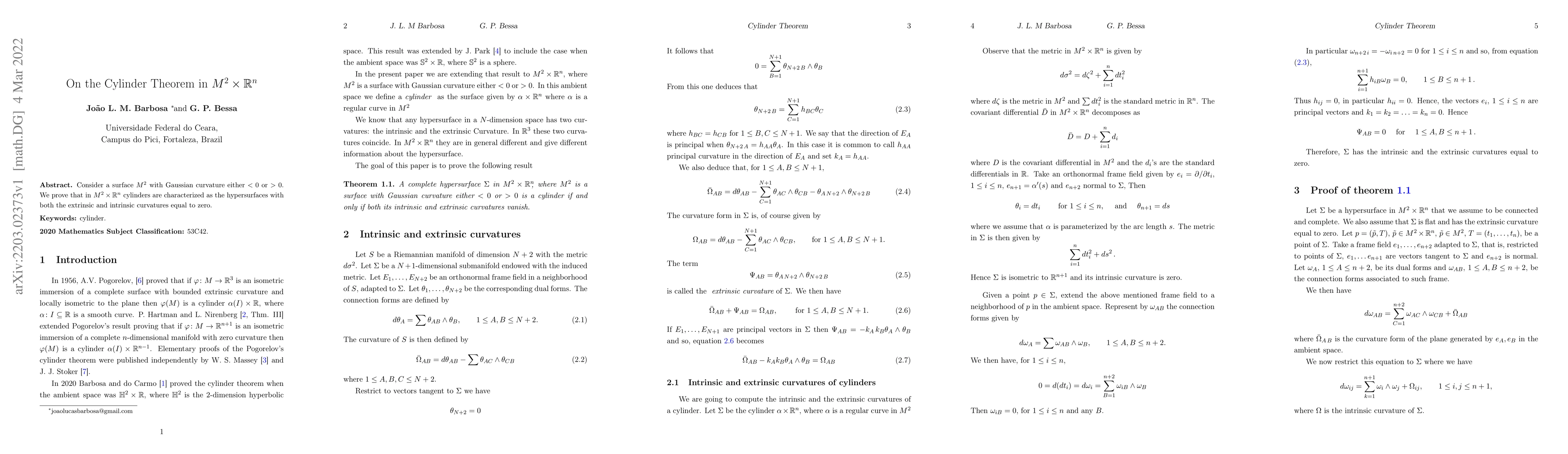 Thumbnail for On the Cylinder Theorem in $M^2\times \mathbb{R}^n $