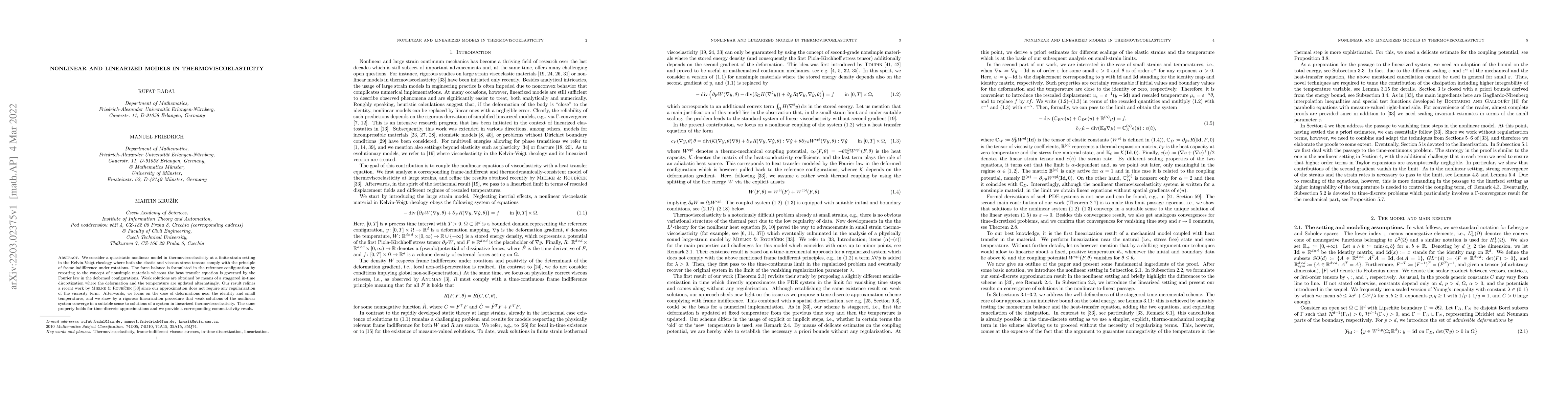 Thumbnail for Nonlinear and Linearized Models in Thermoviscoelasticity