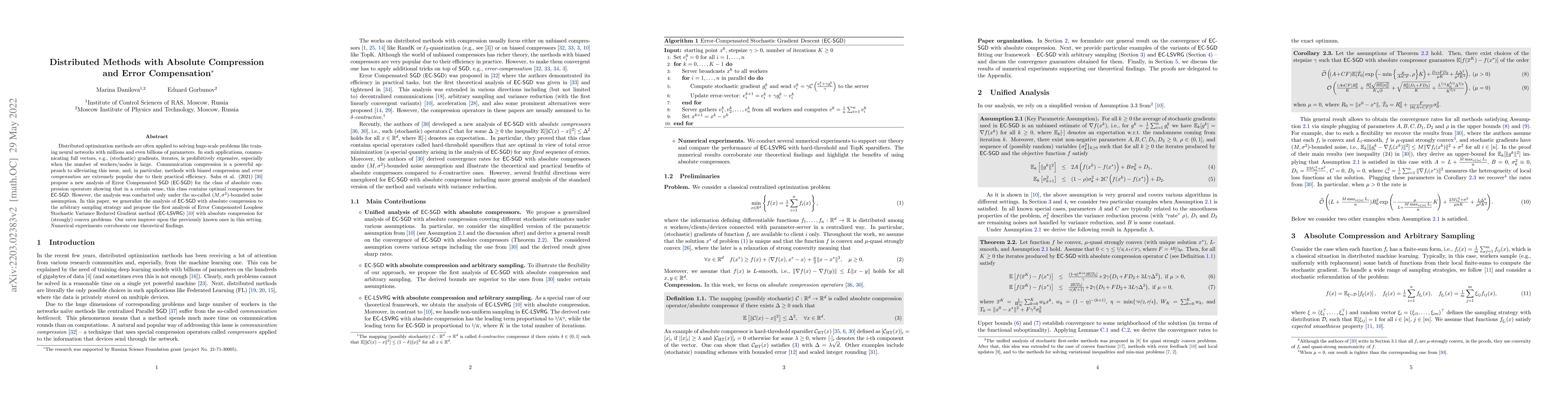 Thumbnail for Distributed Methods with Absolute Compression and Error Compensation