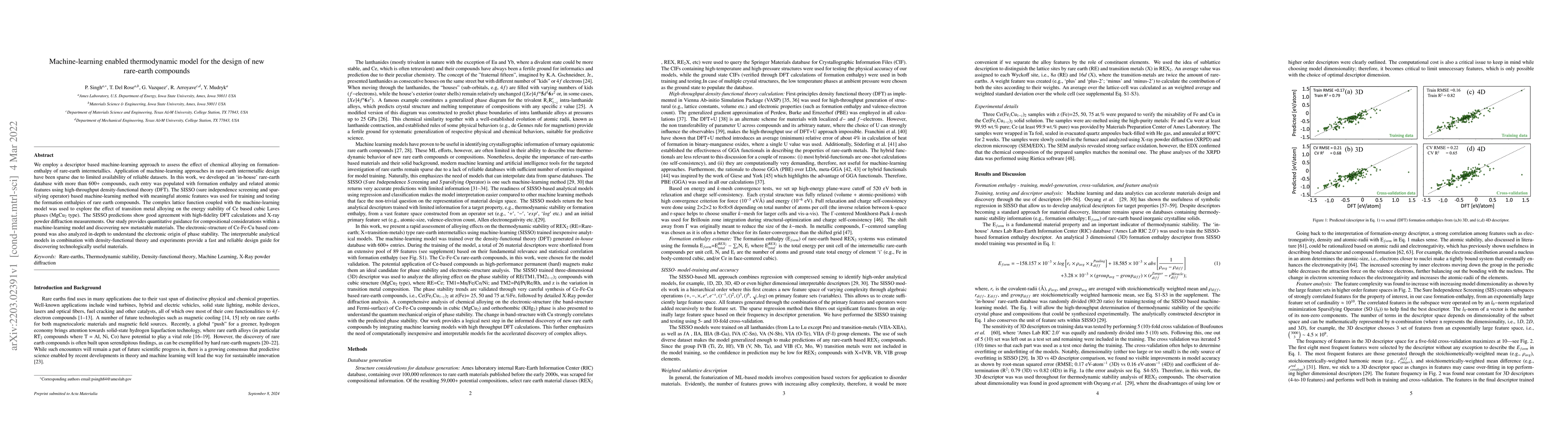 Thumbnail for Machine-learning enabled thermodynamic model for the design of new
  rare-earth compounds
