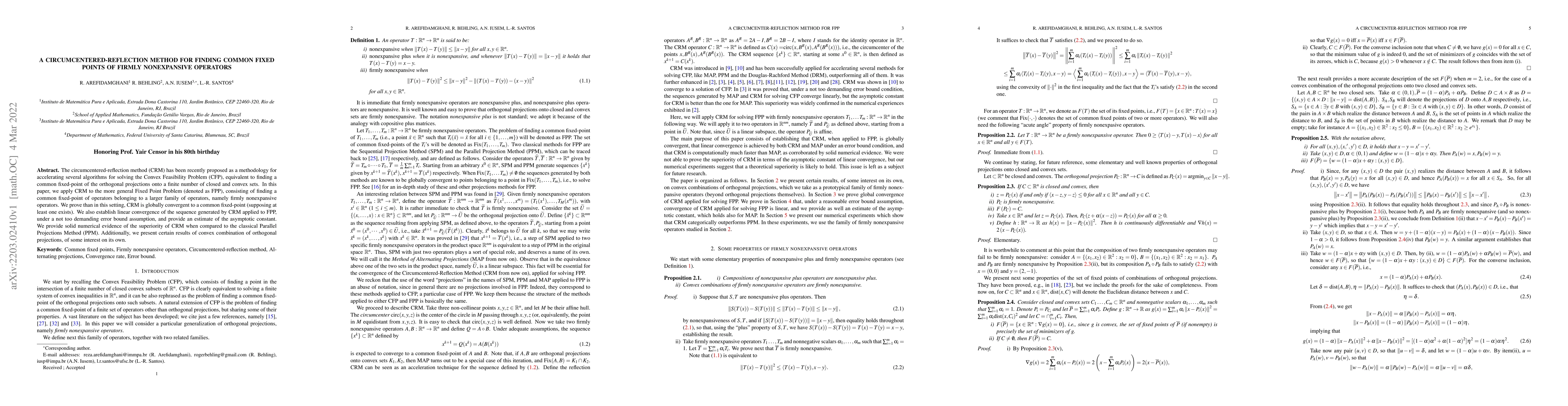 Thumbnail for A circumcentered-reflection method for finding common fixed points of
  firmly nonexpansive operators