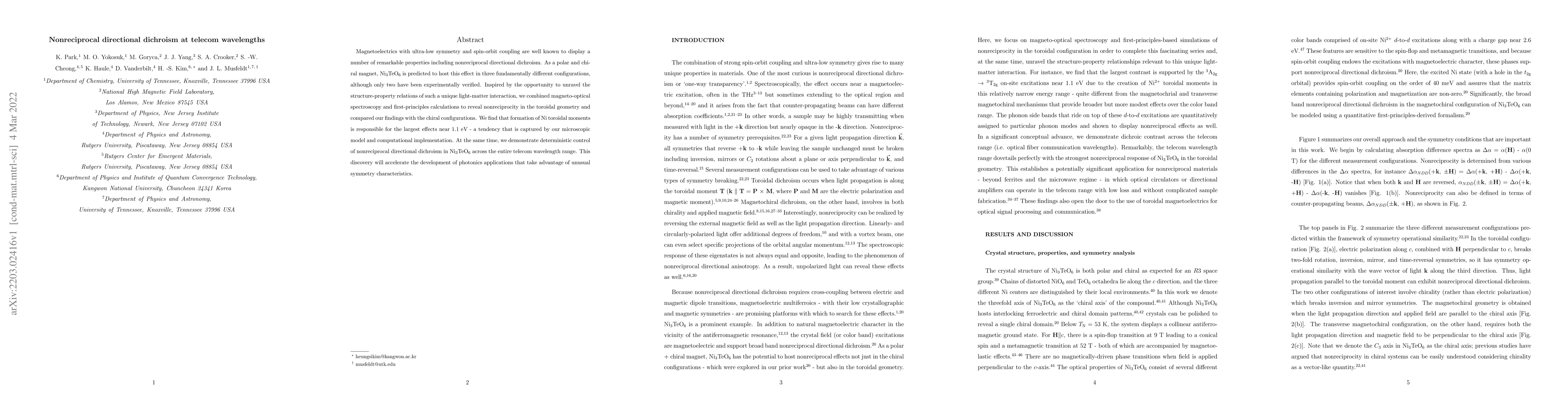 Thumbnail for Nonreciprocal directional dichroism at telecom wavelengths