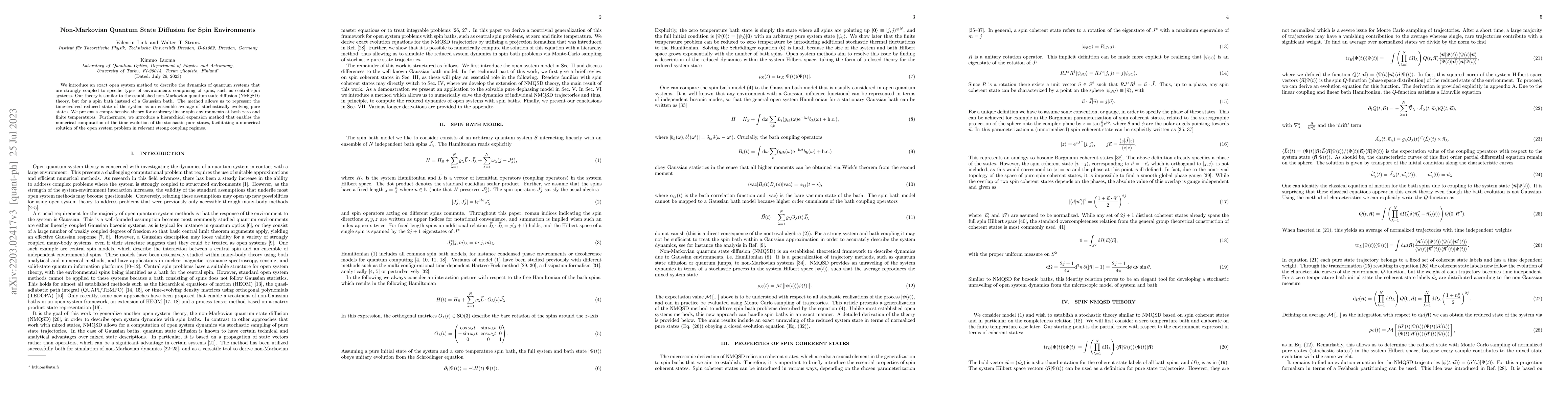 Thumbnail for Non-Markovian Quantum State Diffusion for Spin Environments