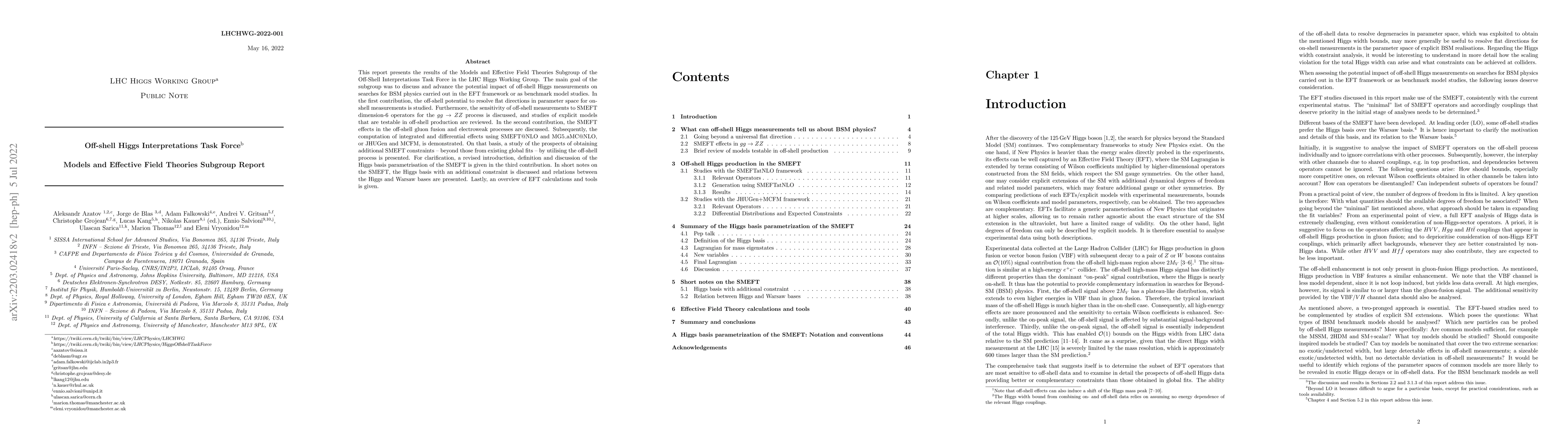 Thumbnail for Off-shell Higgs Interpretations Task Force: Models and Effective Field
  Theories Subgroup Report