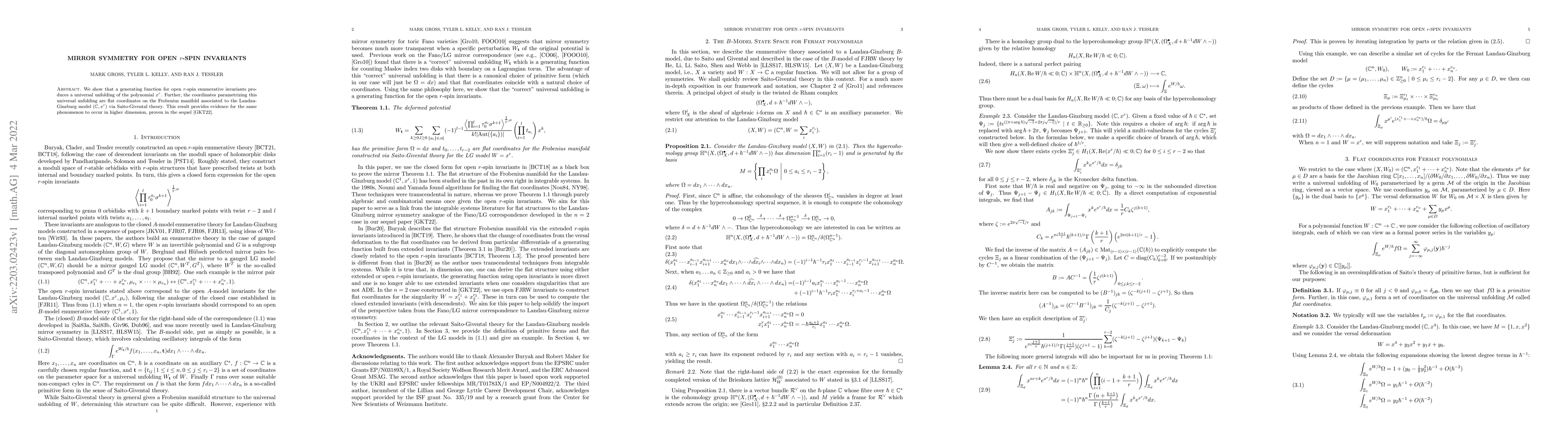 Thumbnail for Mirror Symmetry for open r-spin invariants