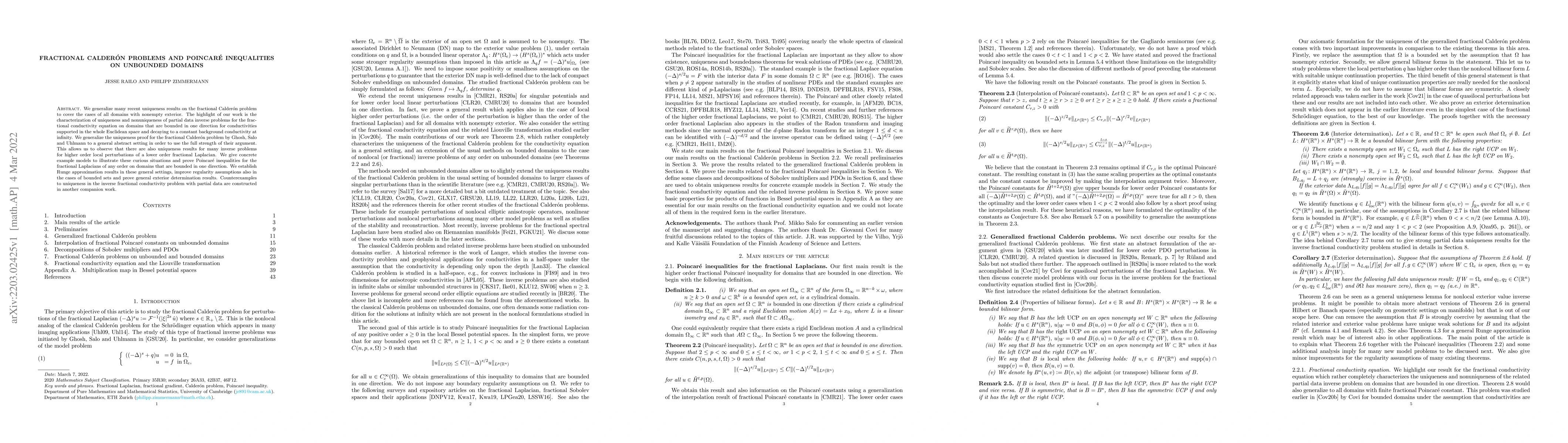Thumbnail for Fractional Calder\'on problems and Poincar\'e inequalities on unbounded
  domains