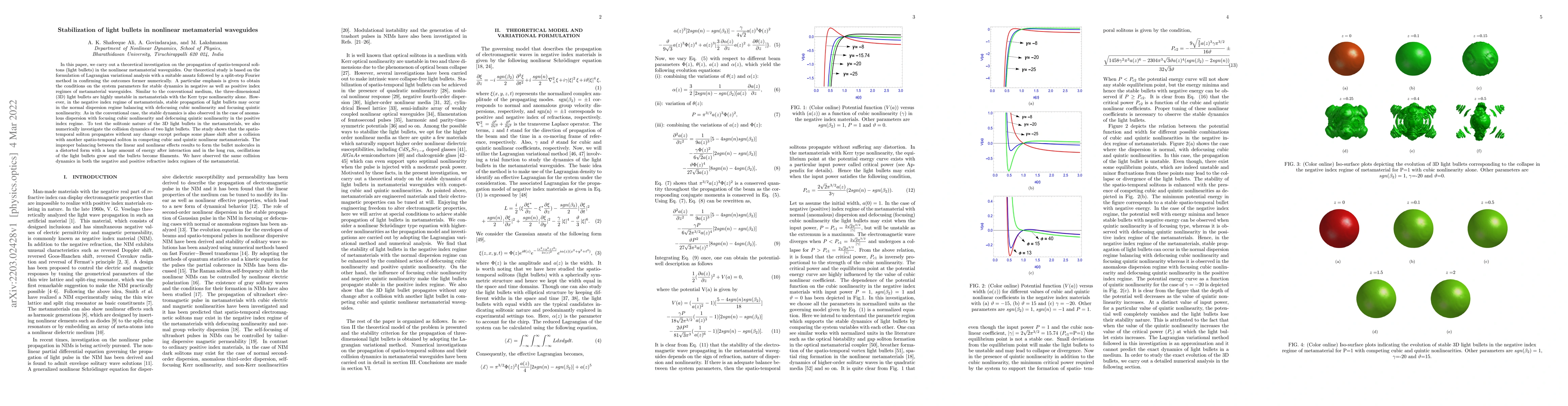 Thumbnail for Stabilization of light bullets in nonlinear metamaterial waveguides