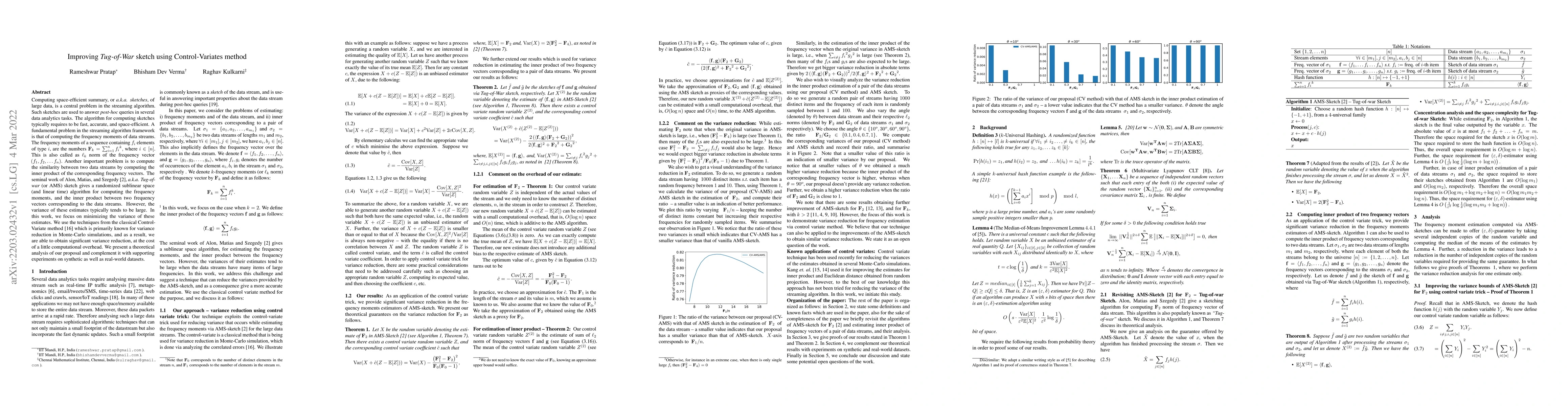 Thumbnail for Improving \textit{Tug-of-War} sketch using Control-Variates method