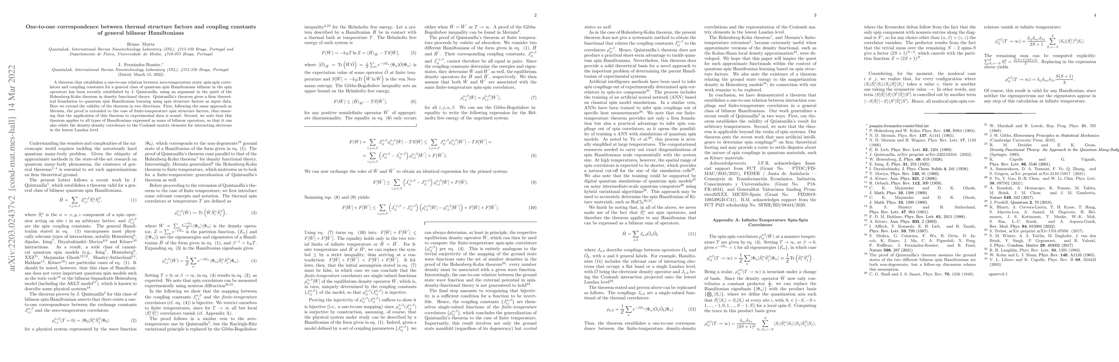 Thumbnail for One-to-one correspondence between thermal structure factors and coupling
  constants of general bilinear Hamiltonians