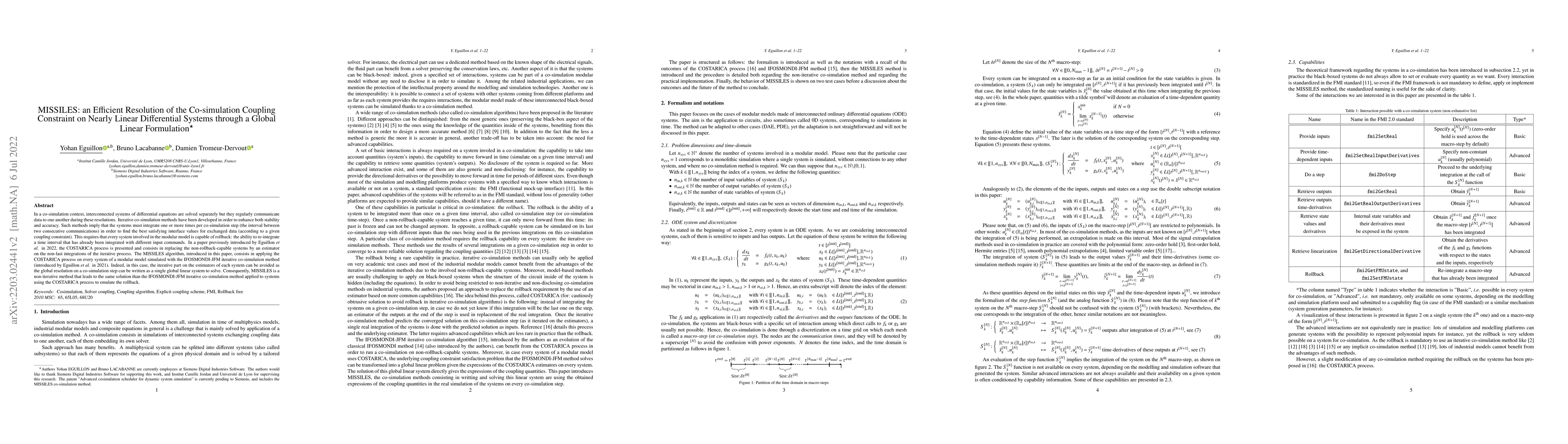 Thumbnail for MISSILES: an Efficient Resolution of the Co-simulation Coupling
  Constraint on Nearly Linear Differential Systems through a Global Linear
  Formulation