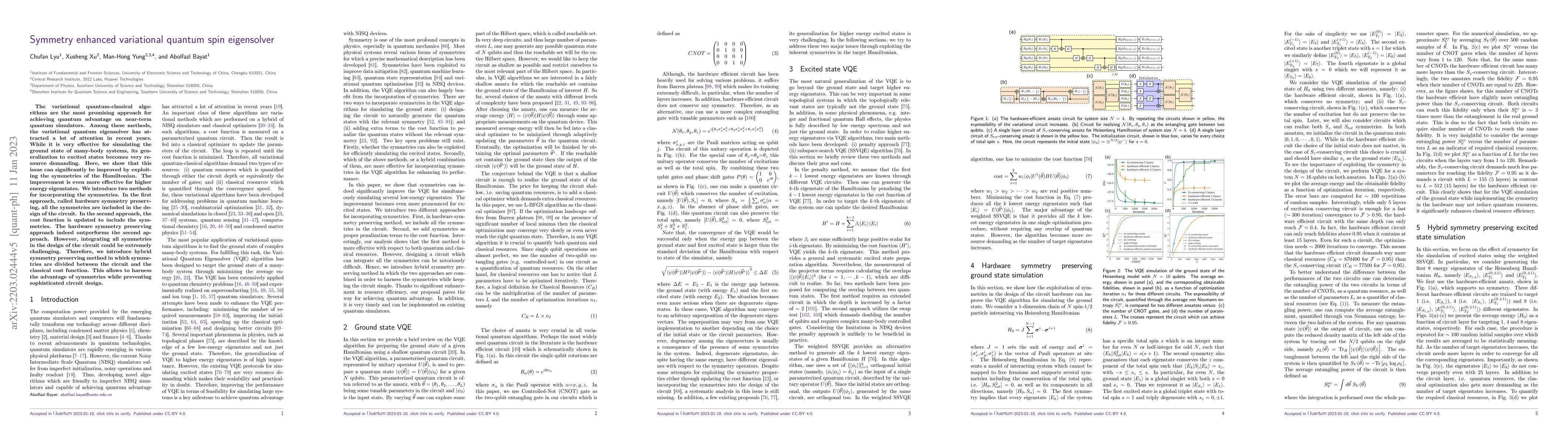 Thumbnail for Symmetry enhanced variational quantum spin eigensolver