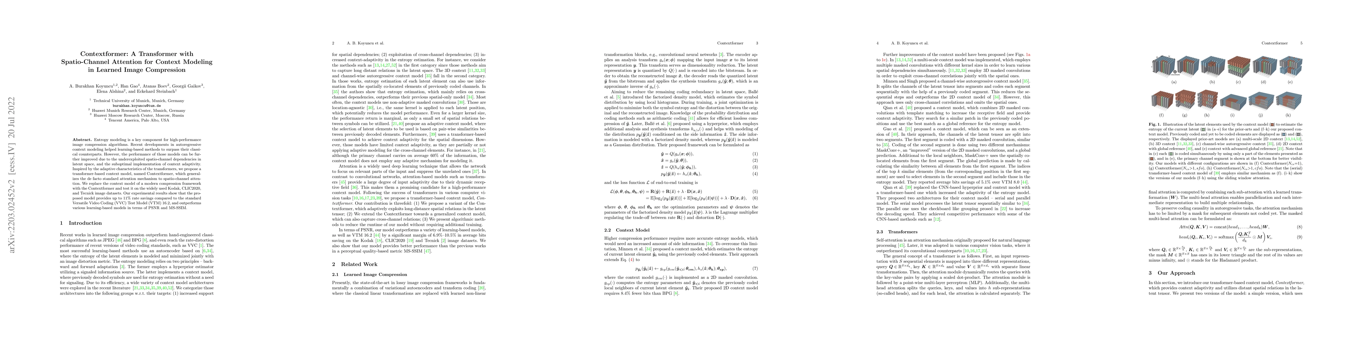 Thumbnail for Contextformer: A Transformer with Spatio-Channel Attention for Context
  Modeling in Learned Image Compression
