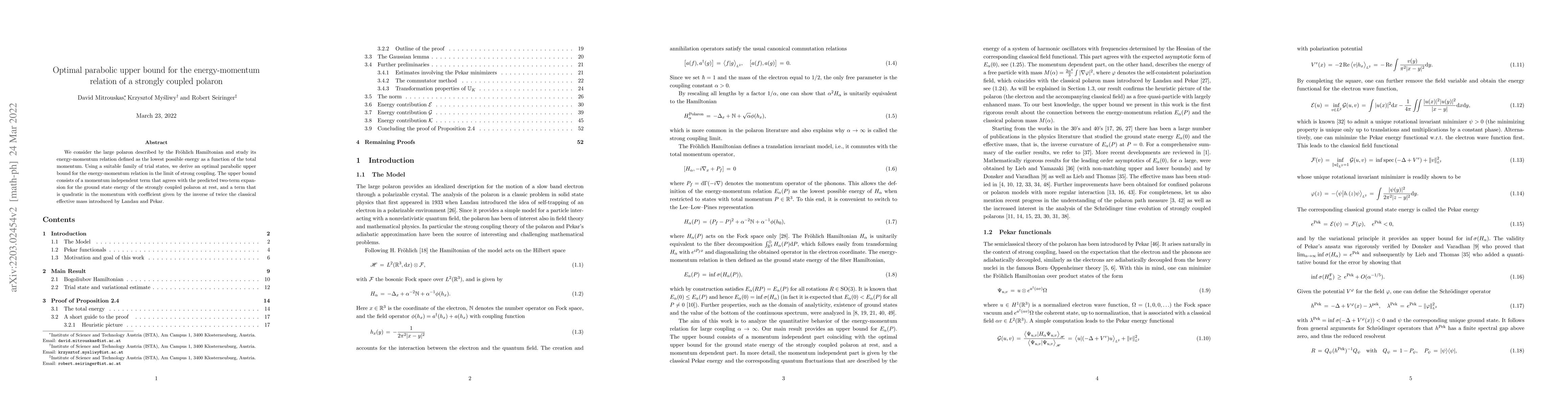 Thumbnail for Optimal parabolic upper bound for the energy-momentum relation of a
  strongly coupled polaron