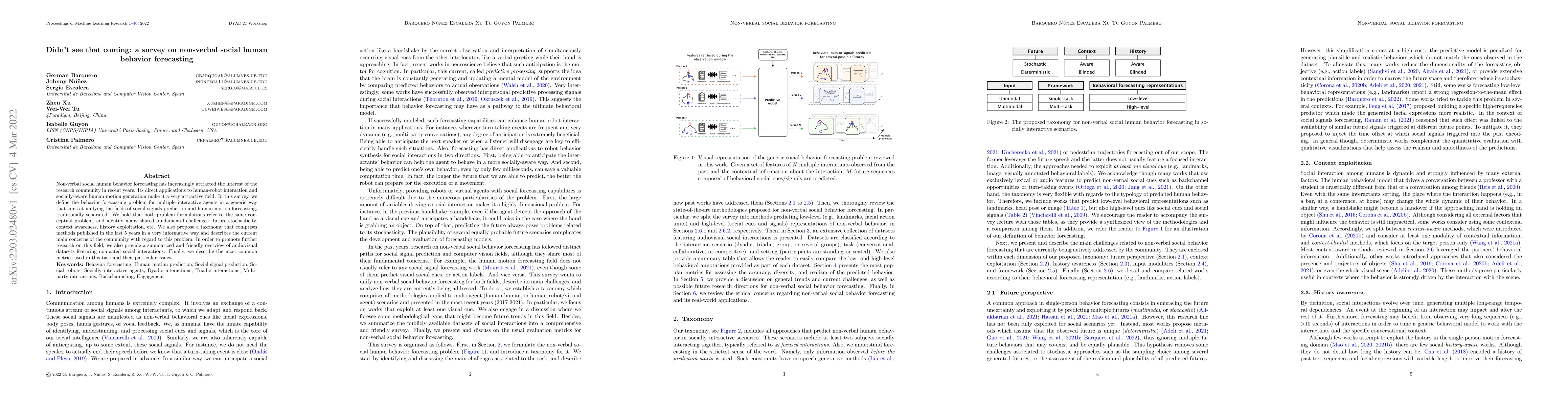 Thumbnail for Didn't see that coming: a survey on non-verbal social human behavior
  forecasting
