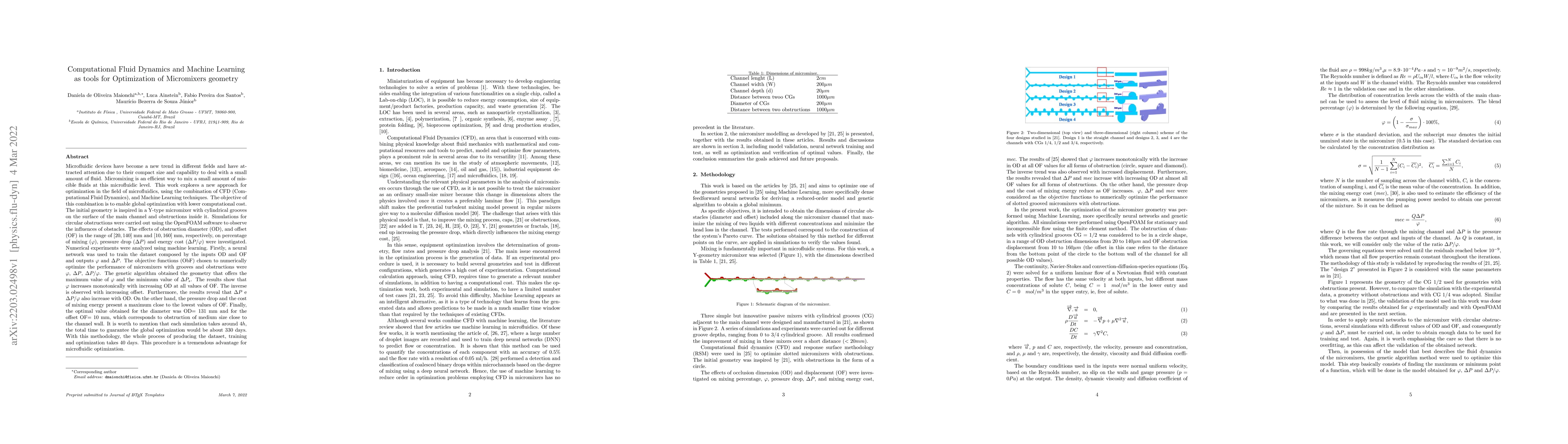 Thumbnail for Computational Fluid Dynamics and Machine Learning as tools for
  Optimization of Micromixers geometry