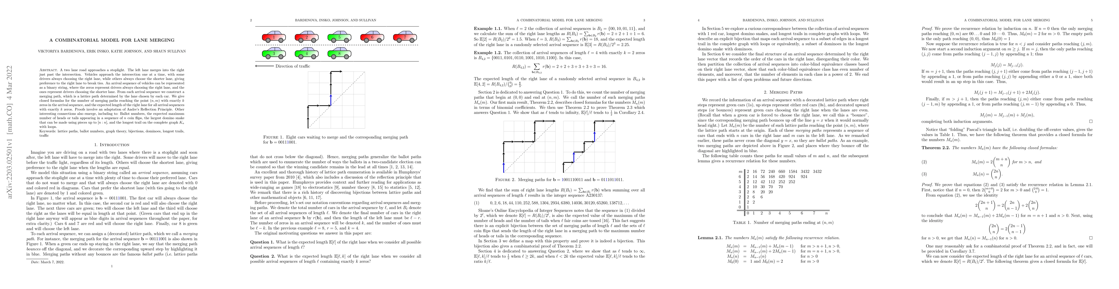 Thumbnail for A combinatorial model for lane merging