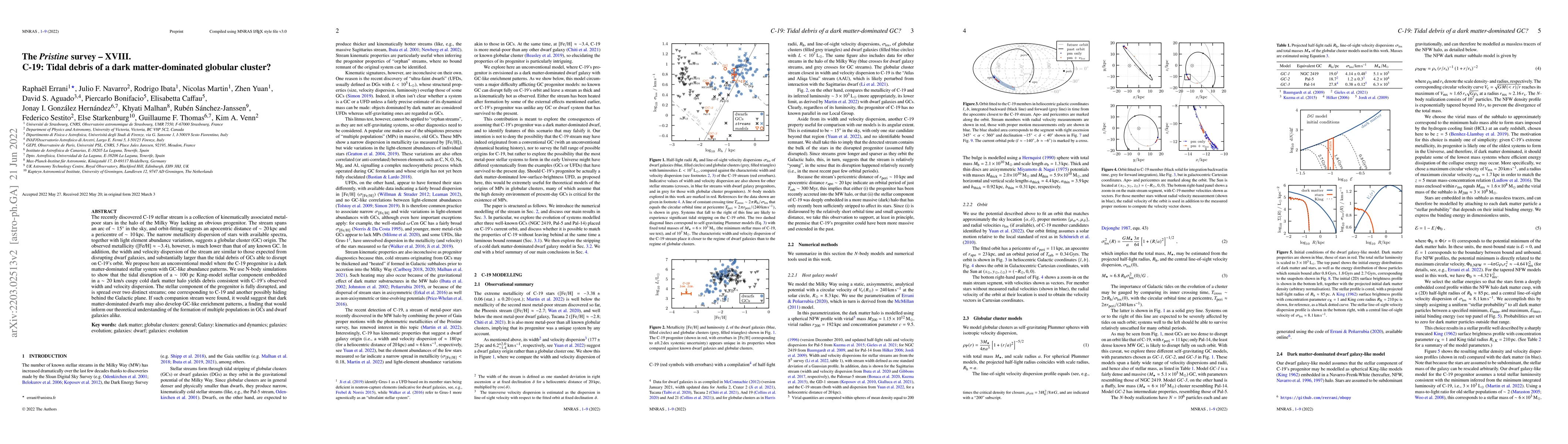 Thumbnail for The Pristine survey XVIII: C-19: Tidal debris of a dark matter-dominated
  globular cluster?