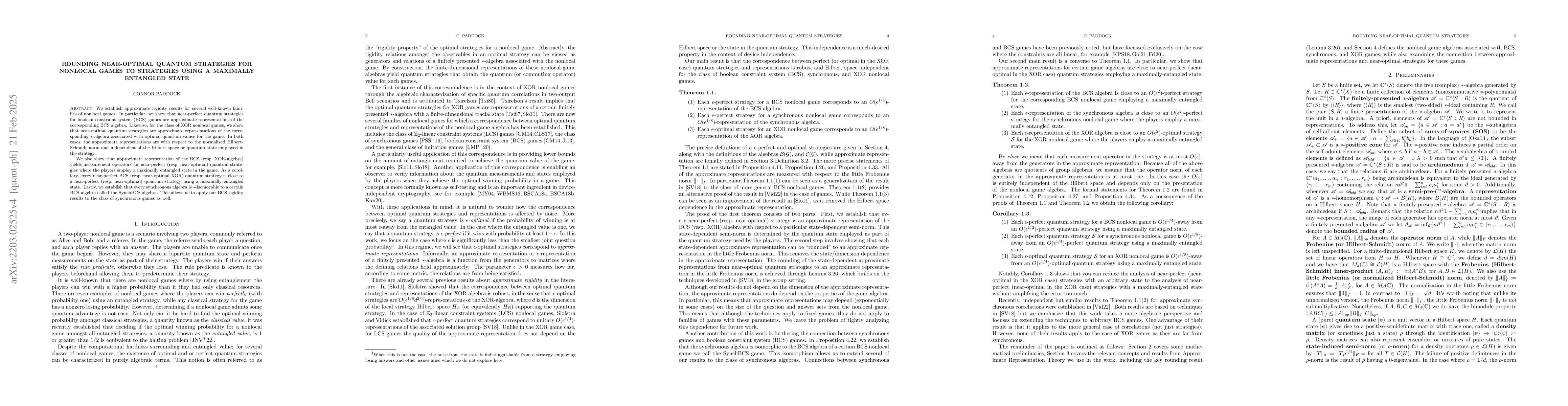 Thumbnail for Rounding near-optimal quantum strategies for nonlocal games to
  strategies using maximally entangled states
