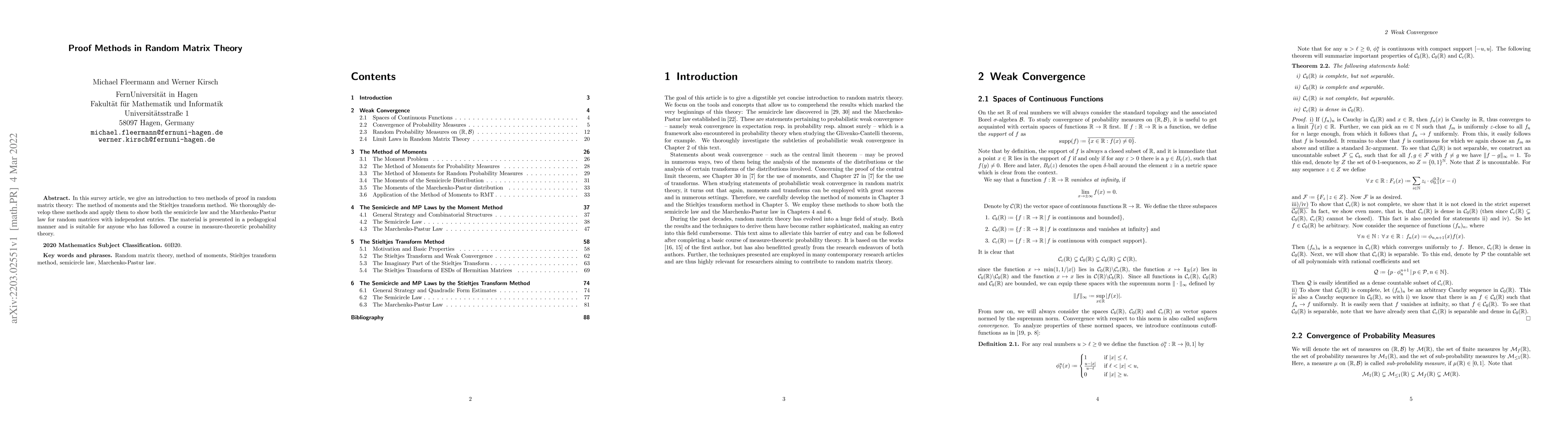 Thumbnail for Proof Methods in Random Matrix Theory