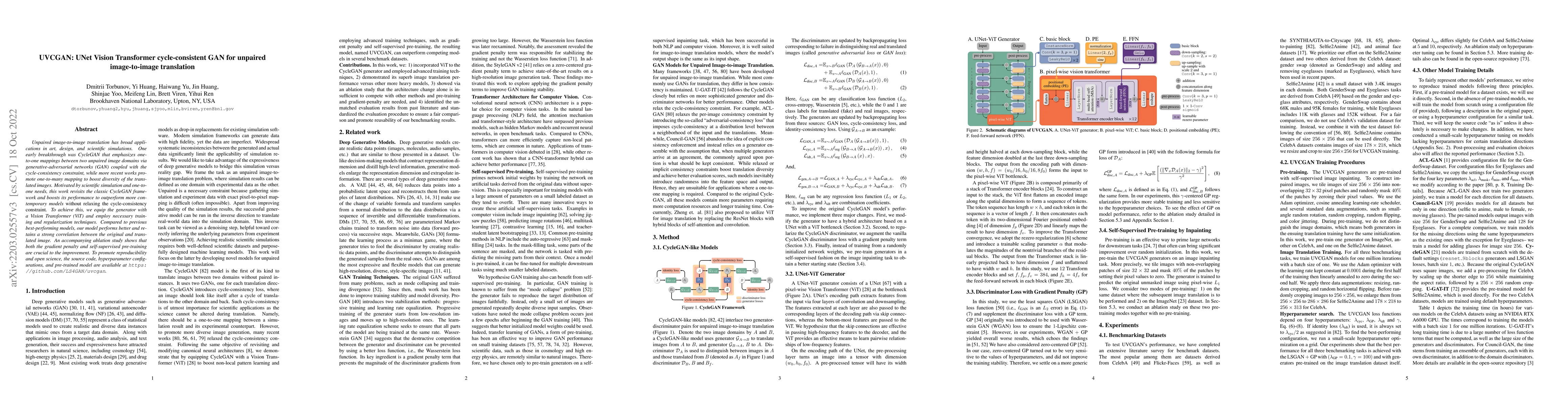 Thumbnail for UVCGAN: UNet Vision Transformer cycle-consistent GAN for unpaired
  image-to-image translation