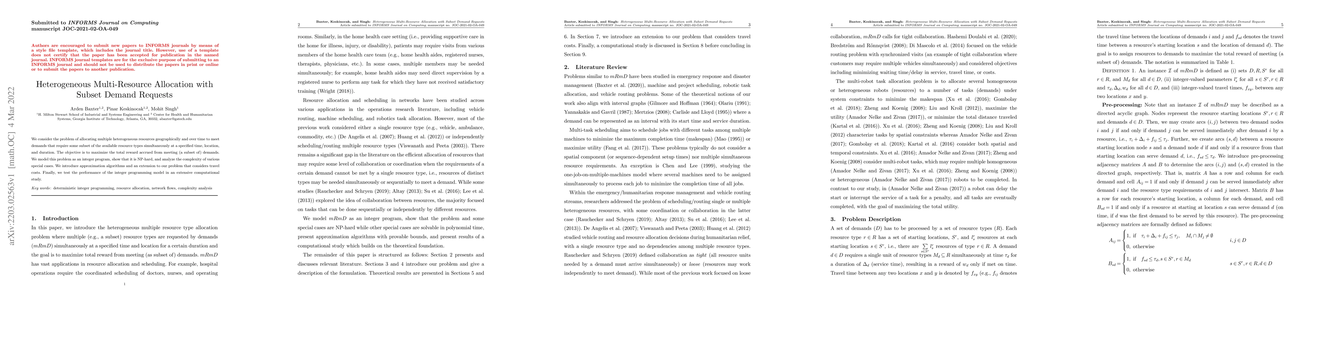 Thumbnail for Heterogeneous Multi-Resource Allocation with Subset Demand Requests