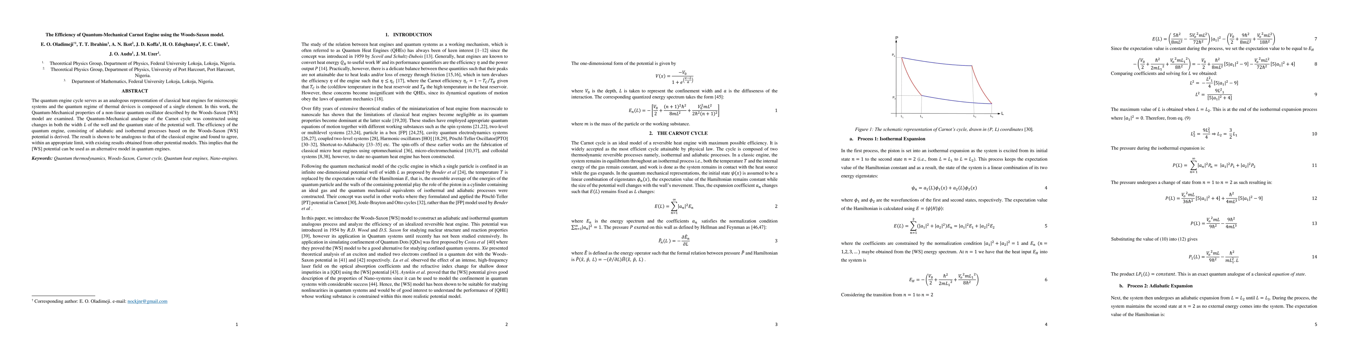 Thumbnail for The efficiency of Quantum Mechanical Carnot Engine using the Woods Saxon
  model