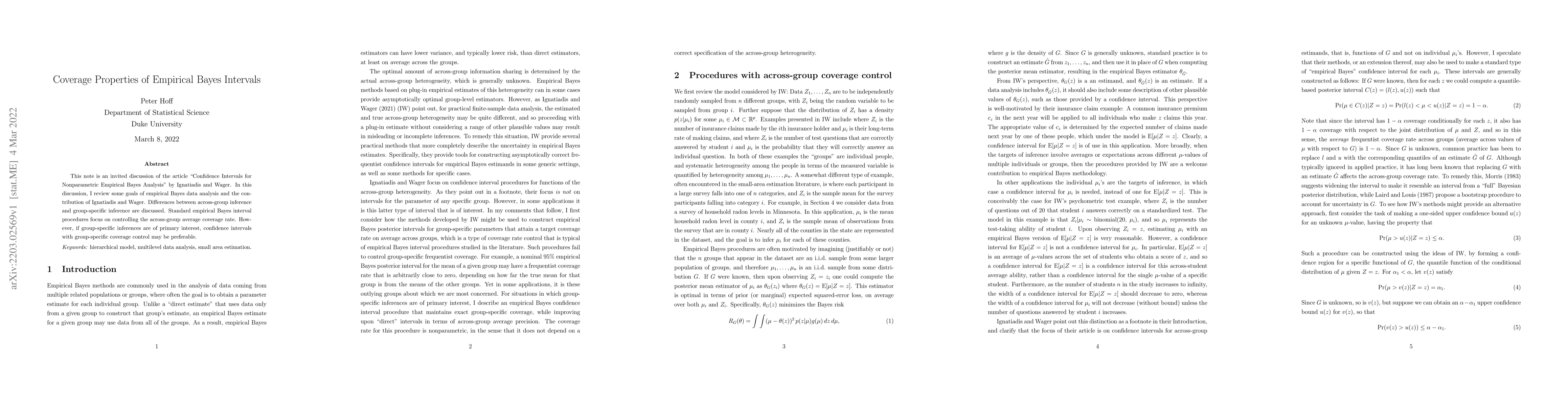 Thumbnail for Coverage Properties of Empirical Bayes Intervals
