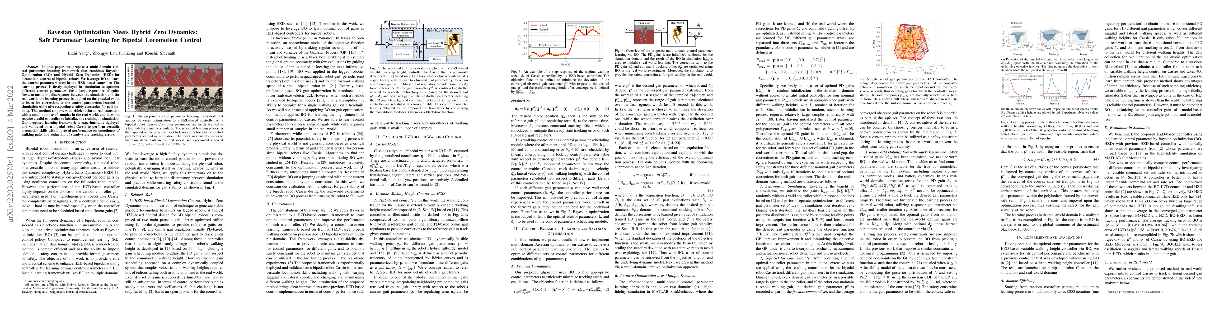 Thumbnail for Bayesian Optimization Meets Hybrid Zero Dynamics: Safe Parameter
  Learning for Bipedal Locomotion Control