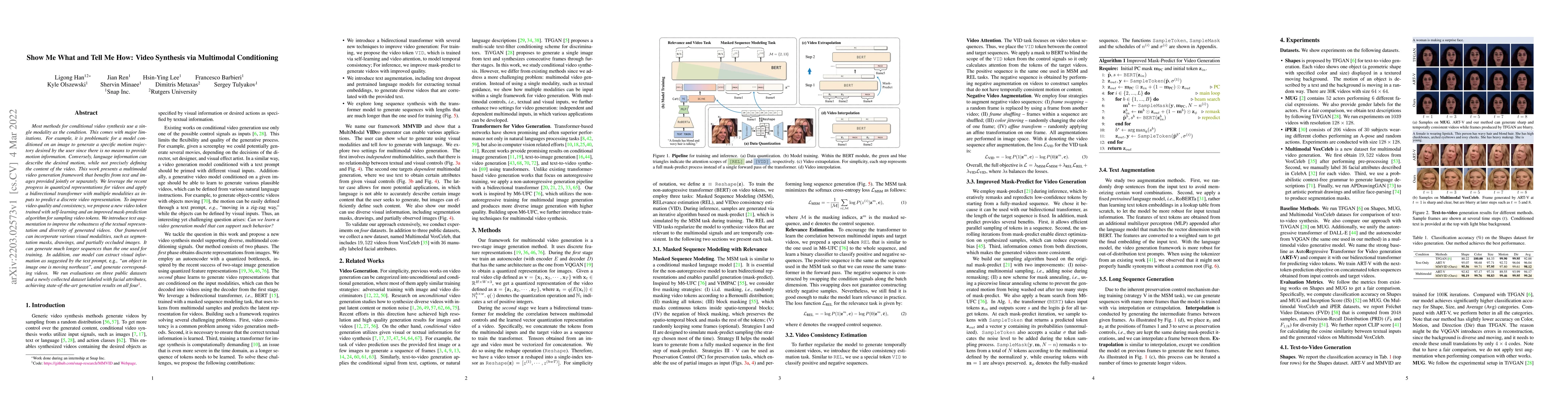 Thumbnail for Show Me What and Tell Me How: Video Synthesis via Multimodal
  Conditioning