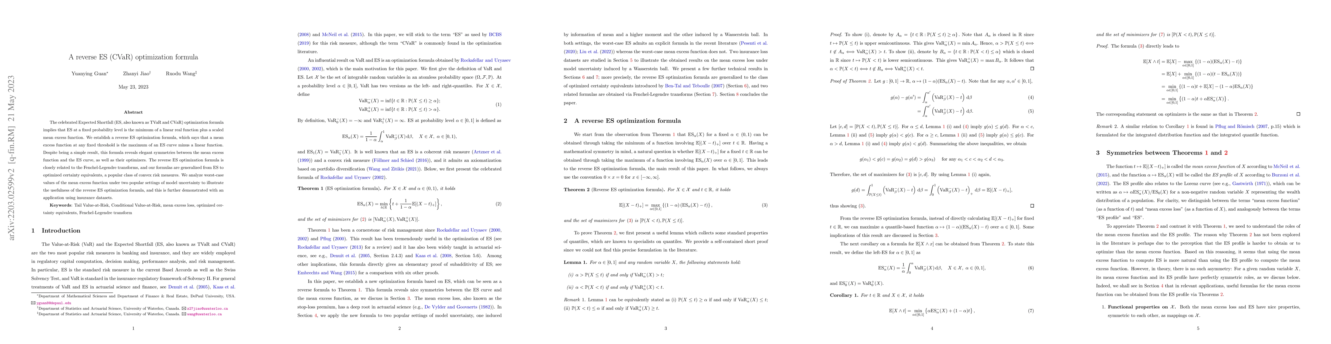 Thumbnail for A reverse ES (CVaR) optimization formula