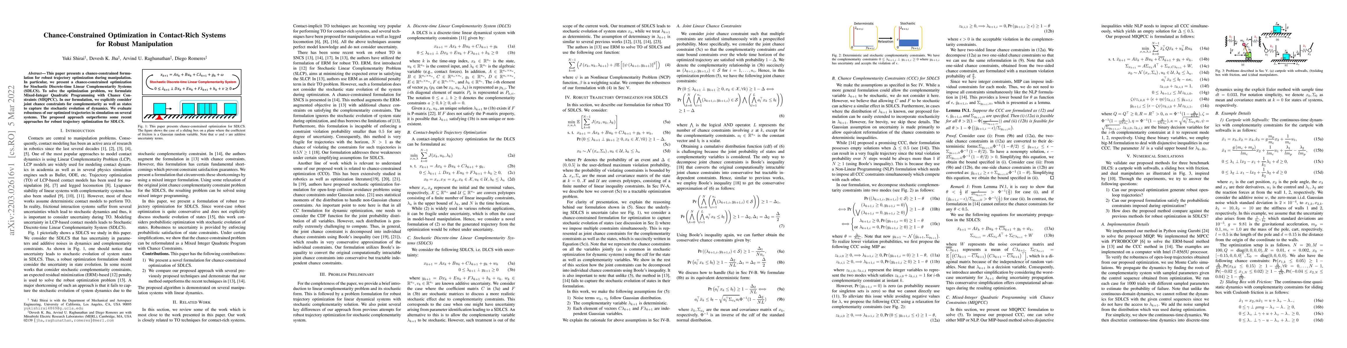 Thumbnail for Chance-Constrained Optimization in Contact-Rich Systems for Robust
  Manipulation